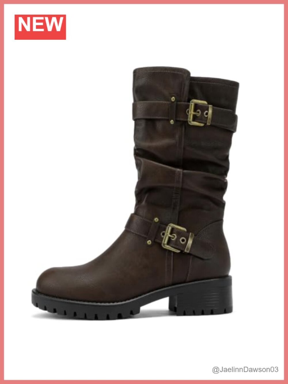 Wide Width Mid Calf Faux Leather Boots Slouch Block Heel Biker